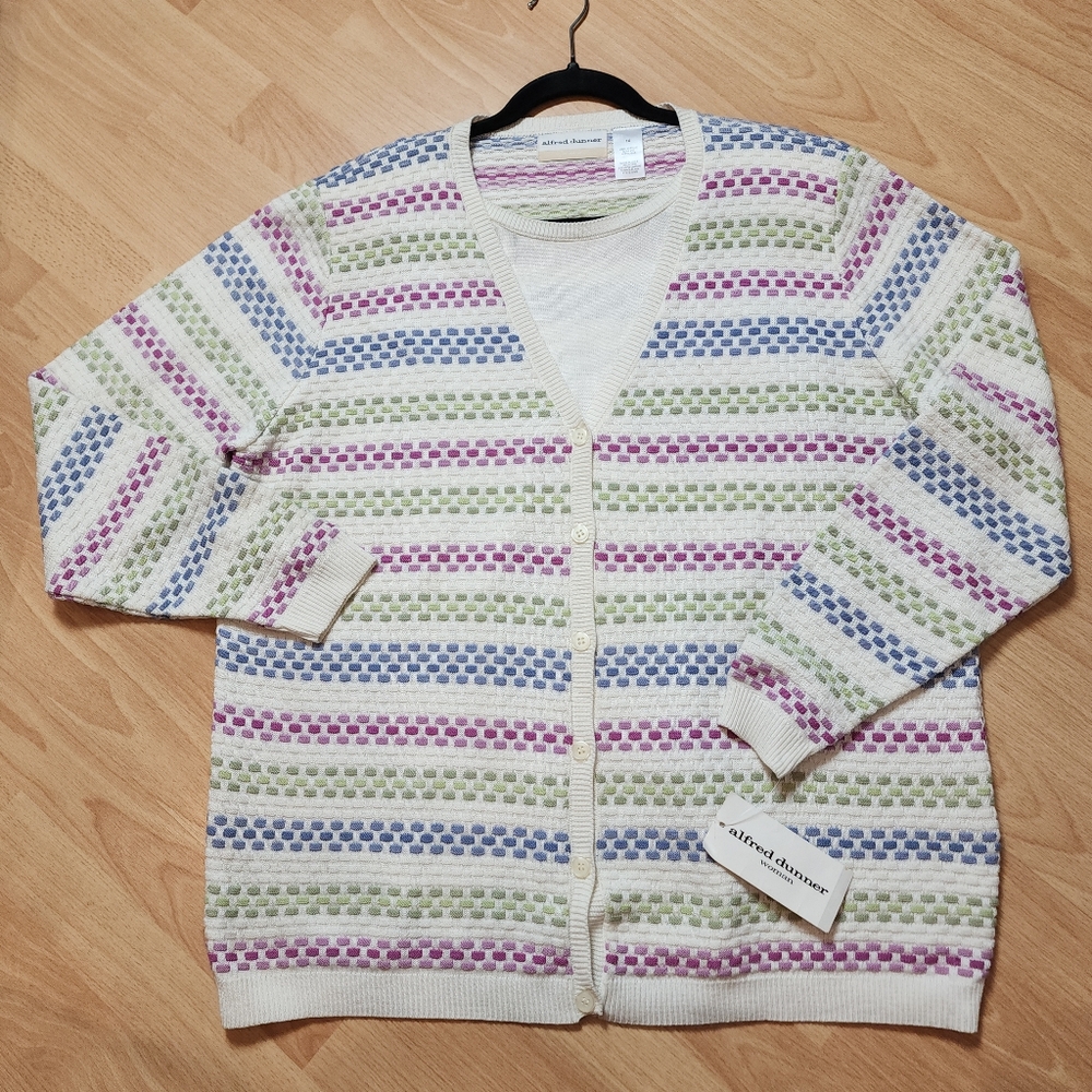 NWT Alfred Dunner Layered‎ Knit Cardigan Attached Tank Size 1X Multi Stripes